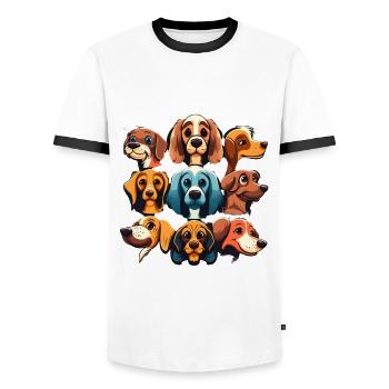 Bunte Hunde - Hunde Gruppe - Männer Kontrast-T-Shirt - Weiß/Schwarz - Vorne - AI Model Female 172 light (172cm) & AI Model Male 178 dark (178cm)