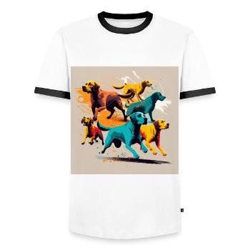 Groupe de chiens - Chiens colorés - T-shirt contrasté Homme - blanc/noir - Devant - AI Model Female 172 light (172cm) & AI Model Male 178 dark (178cm)