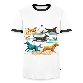 Chiens colorés - Groupe de chiens - T-shirt contrasté Homme - blanc/noir - Devant - AI Model Female 172 light (172cm) & AI Model Male 178 dark (178cm)