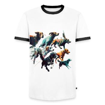 Groupe de chiens - Chiens colorés - T-shirt contrasté Homme - blanc/noir - Devant - AI Model Female 172 light (172cm) & AI Model Male 178 dark (178cm)