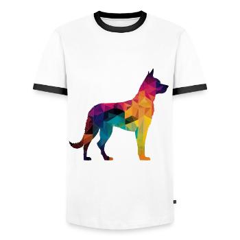 Chien coloré - Beau chien - T-shirt contrasté Homme - blanc/noir - Devant - AI Model Female 172 light (172cm) & AI Model Male 178 dark (178cm)