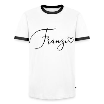 Franzi Nom de famille Prénom Fille - T-shirt contrasté Homme - blanc/noir - Devant - AI Model Female 172 light (172cm) & AI Model Male 178 dark (178cm)