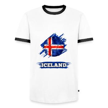 Soccer country flag of Iceland - Men's Ringer Shirt - white/black - Front - AI Model Female 172 light (172cm) & AI Model Male 178 dark (178cm)