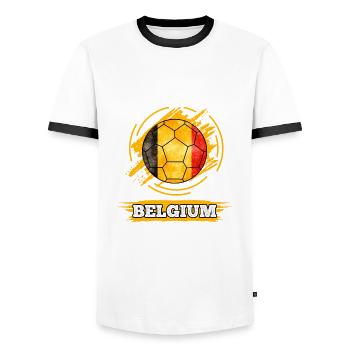 Soccer country flag of Belgium - Men's Ringer Shirt - white/black - Front - AI Model Female 172 light (172cm) & AI Model Male 178 dark (178cm)