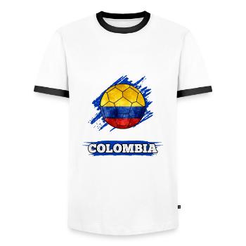 Soccer country flag of Colombia - Men's Ringer Shirt - white/black - Front - AI Model Female 172 light (172cm) & AI Model Male 178 dark (178cm)
