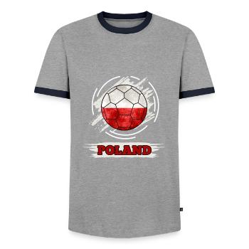 Soccer country flag of Poland - Men's Ringer Shirt - grey/navy  - Front - AI Model Female 172 light (172cm) & AI Model Male 178 light (178cm)