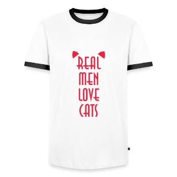 Real Men Love Cats / Katzen - Men's Ringer Shirt - white/black - Front - AI Model Female 172 light (172cm) & AI Model Male 178 dark (178cm)