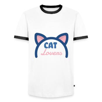 Amoureux des chats - T-shirt contrasté Homme - blanc/noir - Devant - AI Model Female 172 light (172cm) & AI Model Male 178 dark (178cm)