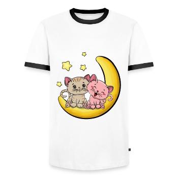 Katzenliebe bis zum Mond - Männer Kontrast-T-Shirt - Weiß/Schwarz - Vorne - AI Model Female 172 light (172cm) & AI Model Male 178 dark (178cm)