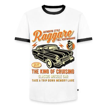 Raggare King of Cruising Muscle Car - T-shirt contrasté Homme - blanc/noir - Devant - AI Model Female 172 light (172cm) & AI Model Male 178 dark (178cm)