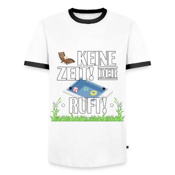 Keine Zeit! Der Pool ruft! T-Shirt Design - Männer Kontrast-T-Shirt - Weiß/Schwarz - Vorne - AI Model Female 172 light (172cm) & AI Model Male 178 dark (178cm)