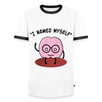 Je me suis nommé, jeu de mots amusant - T-shirt contrasté Homme - blanc/noir - Devant - AI Model Female 172 light (172cm) & AI Model Male 178 dark (178cm)