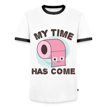 Papier toilette « Mon heure est venue », blague amusante wc - T-shirt contrasté Homme - blanc/noir - Devant - AI Model Female 172 light (172cm) & AI Model Male 178 dark (178cm)