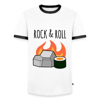 Rock N' Roll, Stone and Maki Sushi Roll Pun - Men's Ringer Shirt - white/black - Front - AI Model Female 172 light (172cm) & AI Model Male 178 dark (178cm)