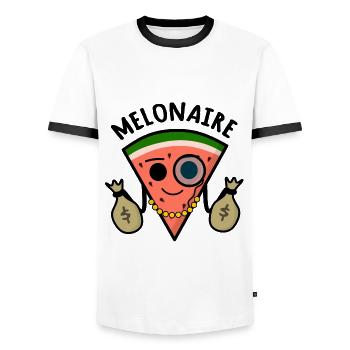 Melonaire : Millionaire Melon Pun - Men's Ringer Shirt - white/black - Front - AI Model Female 172 light (172cm) & AI Model Male 178 dark (178cm)