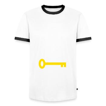 Simplicity is key, motivational quote - Men's Ringer Shirt - white/black - Front - AI Model Female 172 light (172cm) & AI Model Male 178 dark (178cm)