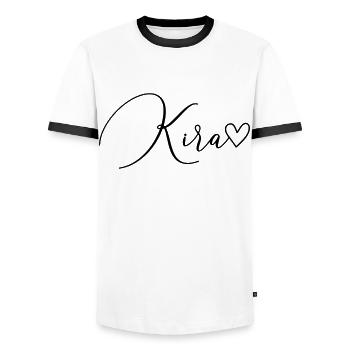 Kira Nom de famille Prénom Fille - T-shirt contrasté Homme - blanc/noir - Devant - AI Model Female 172 light (172cm) & AI Model Male 178 dark (178cm)
