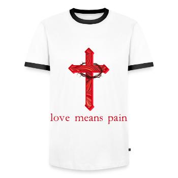 Cross with Thorns E 18 - Men's Ringer Shirt - white/black - Front - AI Model Female 172 light (172cm) & AI Model Male 178 dark (178cm)