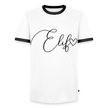Elif Last Name First Name Girl - Men's Ringer Shirt - white/black - Front - AI Model Female 172 light (172cm) & AI Model Male 178 dark (178cm)