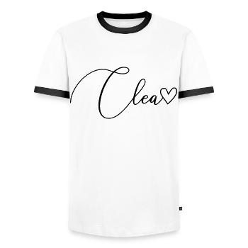 Clea Last Name First Name Girl - Men's Ringer Shirt - white/black - Front - AI Model Female 172 light (172cm) & AI Model Male 178 dark (178cm)