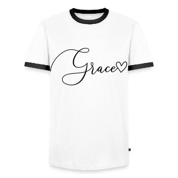 Grace Nom Prénom Fille - T-shirt contrasté Homme - blanc/noir - Devant - AI Model Female 172 light (172cm) & AI Model Male 178 dark (178cm)