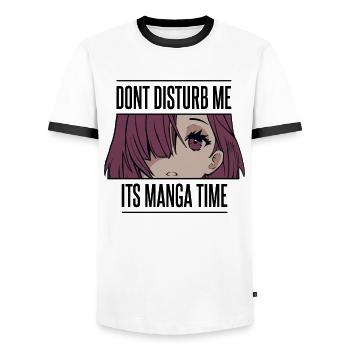 Ne me dérange pas, c'est l'heure du manga - T-shirt contrasté Homme - blanc/noir - Devant - AI Model Female 172 light (172cm) & AI Model Male 178 dark (178cm)