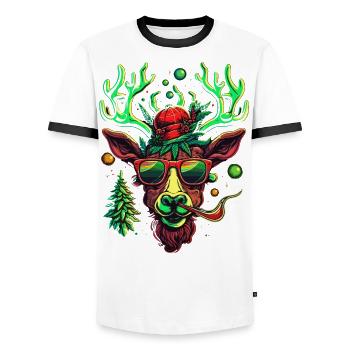 Psychedelic Holiday Delight: Cool Weed Head Rudolp - Men's Ringer Shirt - white/black - Front - AI Model Female 172 light (172cm) & AI Model Male 178 dark (178cm)