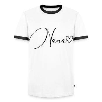 Nana Font - Men's Ringer Shirt - white/black - Front - AI Model Female 172 light (172cm) & AI Model Male 178 dark (178cm)