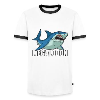 megalodon - Men's Ringer Shirt - white/black - Front - AI Model Female 172 light (172cm) & AI Model Male 178 dark (178cm)