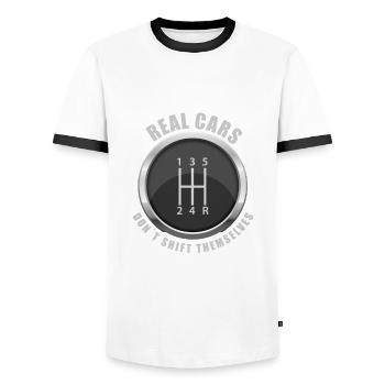 Real Cars don ́t shift themselves for tuner - Men's Ringer Shirt - white/black - Front - AI Model Female 172 light (172cm) & AI Model Male 178 dark (178cm)