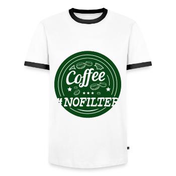 Coffee #nofilter T-shirt - Men's Ringer Shirt - white/black - Front - AI Model Female 172 light (172cm) & AI Model Male 178 dark (178cm)