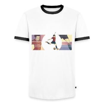 Lustiges Fußball Kreisliga T-Shirt - Männer Kontrast-T-Shirt - Weiß/Schwarz - Vorne - AI Model Female 172 light (172cm) & AI Model Male 178 dark (178cm)