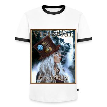 Steampunk Viktorianische Gesellschaft - Männer Kontrast-T-Shirt - Weiß/Schwarz - Vorne - AI Model Female 172 light (172cm) & AI Model Male 178 dark (178cm)