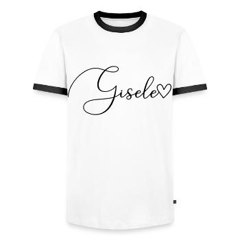 Gisele Last Name First Name Girl - Men's Ringer Shirt - white/black - Front - AI Model Female 172 light (172cm) & AI Model Male 178 dark (178cm)