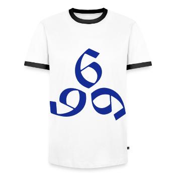 Fld.) satanic, 6-6-6 pyramid, Floluxdef.de - Men's Ringer Shirt - white/black - Front - AI Model Female 172 light (172cm) & AI Model Male 178 dark (178cm)