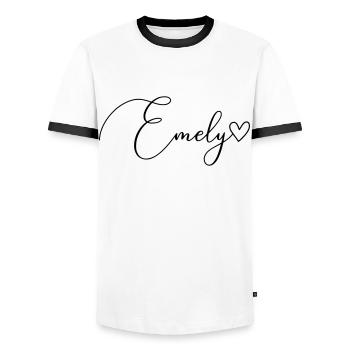 Emely Surname First Name Girl - Men's Ringer Shirt - white/black - Front - AI Model Female 172 light (172cm) & AI Model Male 178 dark (178cm)