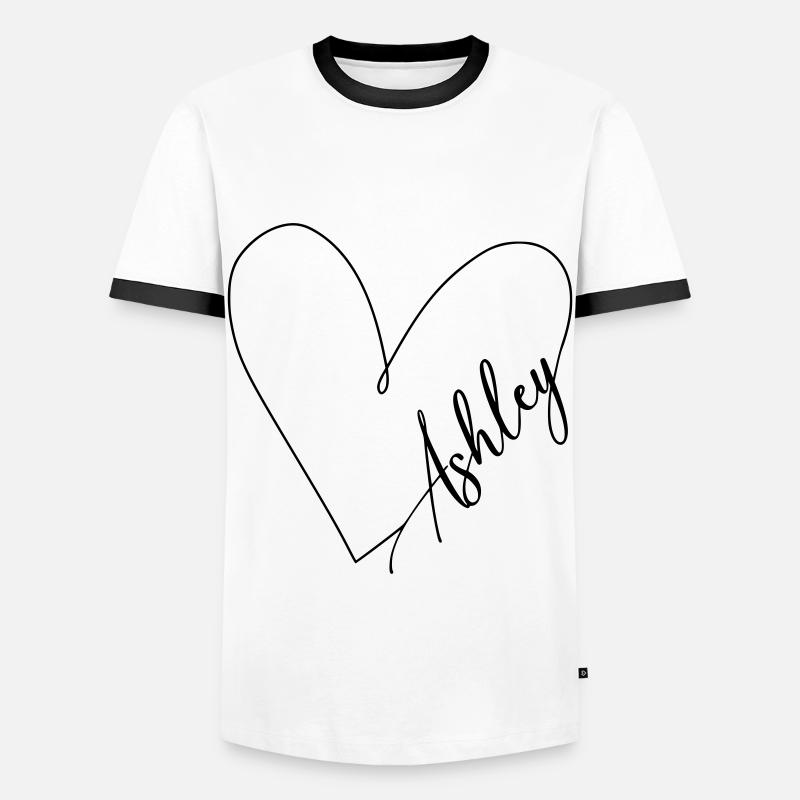 Ashley Name Heart Line - Men's Ringer Shirt - white/black