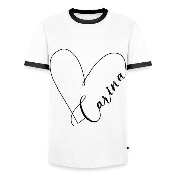Carina Name Herzlinie - Männer Kontrast-T-Shirt - Weiß/Schwarz - Vorne - AI Model Female 172 light (172cm) & AI Model Male 178 dark (178cm)