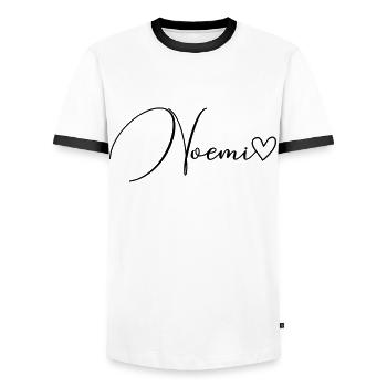 Noemi Nom de famille Prénom Fille - T-shirt contrasté Homme - blanc/noir - Devant - AI Model Female 172 light (172cm) & AI Model Male 178 dark (178cm)