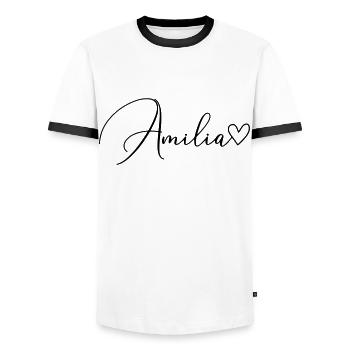 Amilia Nom Prénom Fille - T-shirt contrasté Homme - blanc/noir - Devant - AI Model Female 172 light (172cm) & AI Model Male 178 dark (178cm)