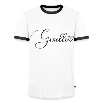 Giselle Nom de famille Prénom Fille - T-shirt contrasté Homme - blanc/noir - Devant - AI Model Female 172 light (172cm) & AI Model Male 178 dark (178cm)