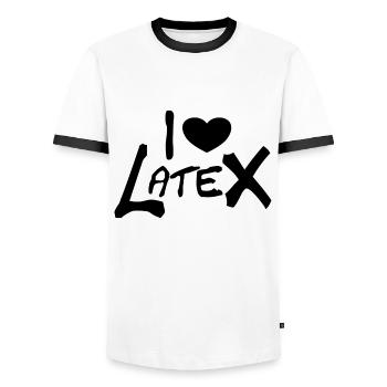 I love Latex - Männer Kontrast-T-Shirt - Weiß/Schwarz - Vorne - AI Model Female 172 light (172cm) & AI Model Male 178 dark (178cm)