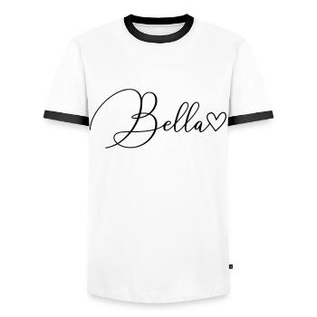 Bella Surname First Name Girl - Men's Ringer Shirt - white/black - Front - AI Model Female 172 light (172cm) & AI Model Male 178 dark (178cm)