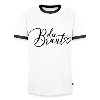 Die Braut Schrift - Männer Kontrast-T-Shirt - Weiß/Schwarz - Vorne - AI Model Female 172 light (172cm) & AI Model Male 178 dark (178cm)