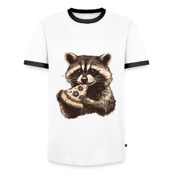 Waschbär isst Pizza - Männer Kontrast-T-Shirt - Weiß/Schwarz - Vorne - AI Model Female 172 light (172cm) & AI Model Male 178 dark (178cm)