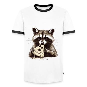 Raton laveur mangeant de la pizza - T-shirt contrasté Homme - blanc/noir - Devant - AI Model Female 172 light (172cm) & AI Model Male 178 dark (178cm)