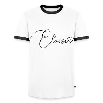 Eloise Last Name First Name Girl - Men's Ringer Shirt - white/black - Front - AI Model Female 172 light (172cm) & AI Model Male 178 dark (178cm)