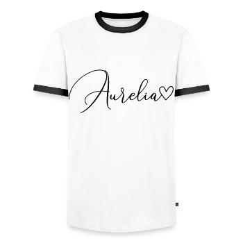 Aurelia Surname First Name Girl - Men's Ringer Shirt - white/black - Front - AI Model Female 172 light (172cm) & AI Model Male 178 dark (178cm)