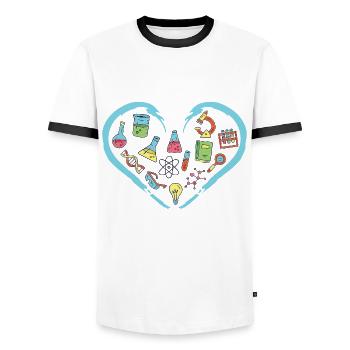 Ich liebe Wissenschaft und Physik - Männer Kontrast-T-Shirt - Weiß/Schwarz - Vorne - AI Model Female 172 light (172cm) & AI Model Male 178 dark (178cm)