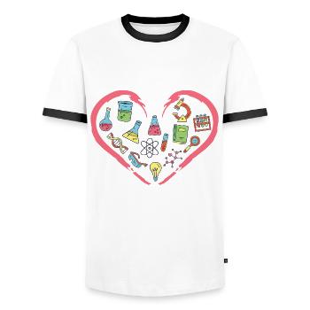 Ich liebe Wissenschaft und Physik - Männer Kontrast-T-Shirt - Weiß/Schwarz - Vorne - AI Model Female 172 light (172cm) & AI Model Male 178 dark (178cm)